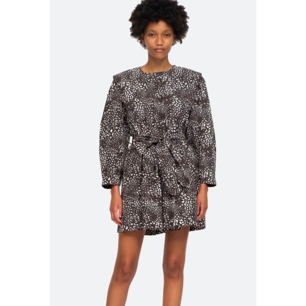 Sea NY Dress Women's 10 Calla Cheetah-Print Belted Tunic‎ Black Old Money Luxury